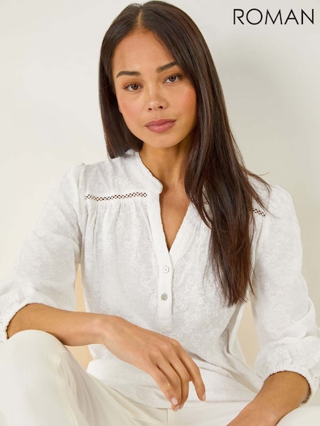 Roman White Petite Embroidered Stretch Blouse (W51033) | €77