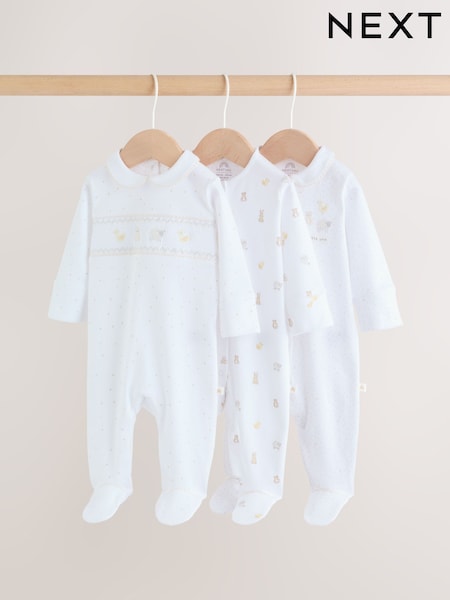 ياقة بيضاء - Baby Sleepsuits 3 Pack (0-2yrs) (W51069) | ‏104 ر.ق. - ‏114 ر.ق.
