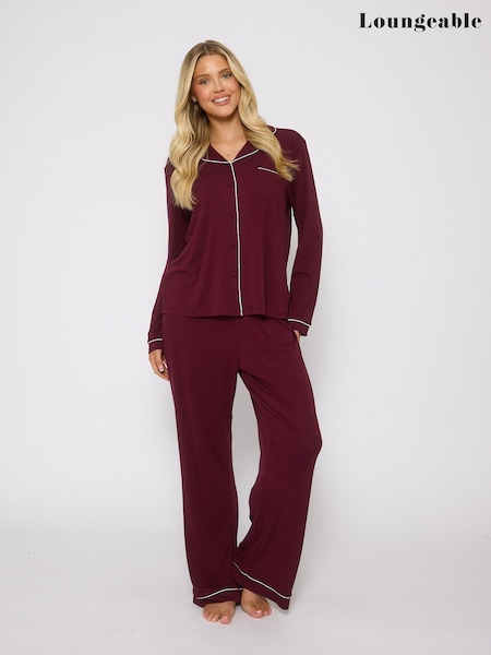 Loungeable Purple Rib Long Sleeve Traditional Shirt and Long Joggers Set (W51073) | R$ 355