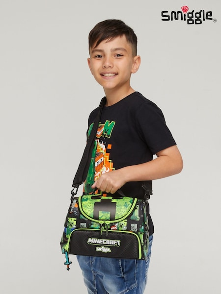 Smiggle Black Minecraft Double Pocket Lunchbox with Strap (W51128) | ₪111