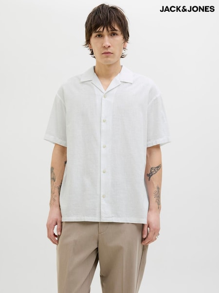 JACK & JONES White Short Sleeve Striped Resort Shirt (W51376) | AED175