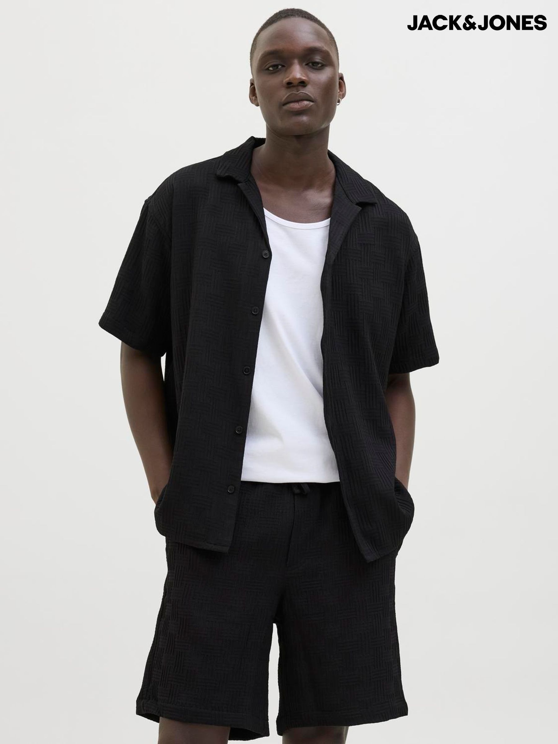 Scotch & Soda” テクスチャードリネンコットンシャツ Black