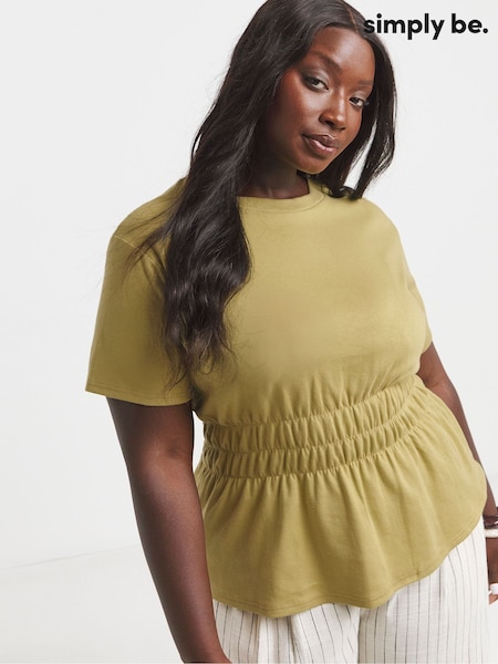 Simply Be Green Shirred Waist 100% Cotton T-Shirt (W51418) | €32