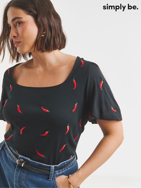 Simply Be Black 100% Cotton Chillie Embroidered Top (W51419) | €35