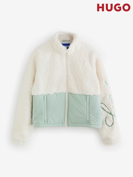 HUGO White Fulver Colourblock Borg Full Zip Fleece (W51421) | €253