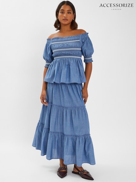 Accessorize Smock Tiered Maxi 100% Cotton Skirt (W51450) | 335 LEI