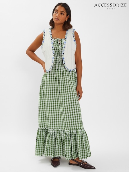 Accessorize Natural Floral Print Embroidered Quilted 100% Cotton Waistcoat (W51454) | €60