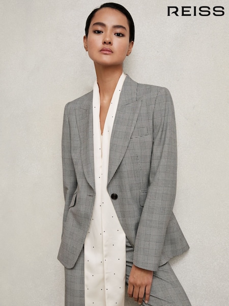 Reiss Grey Brooklyn Single-Breasted Check Suit Blazer (W51460) | €350
