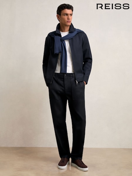Reiss Navy Preach Lyocell Cotton Wide Utility Trousers (W51472) | €195
