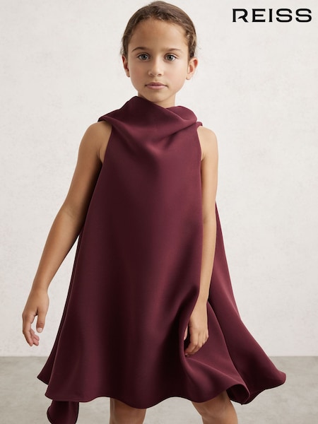 Reiss Burgundy Shauna High-Neck Drape Back Dress (W51473) | AED576