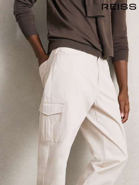 Stone - Reiss Rogan Cotton Tapered Cargo Trousers With Stretch (W51476) | 218 €