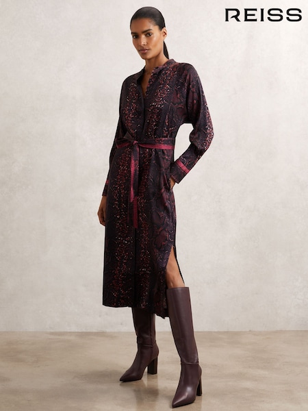 Reiss Burgundy/Black Daria Dress (W51490) | €330