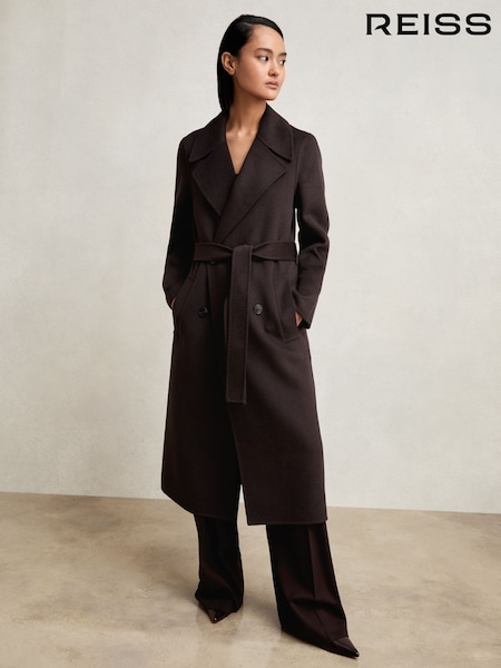 Reiss Aubergine Rene Double-Breasted Blindseam Coat Wool-Blend (W51491) | AED2,520