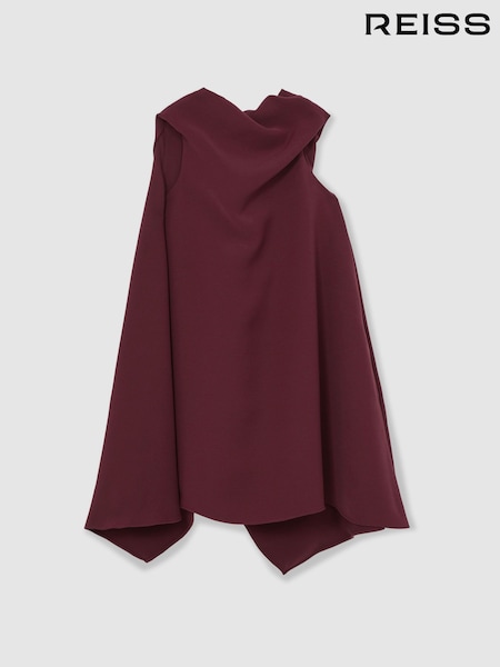 Reiss Burgundy Shauna High-Neck Drape Back Dress (W51498) | AED648