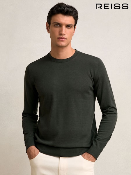 Reiss Dark Military Green Wessex Merino Wool Crew-Neck Jumper (W51499) | €125