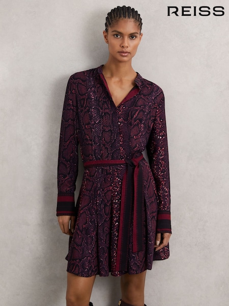 Reiss Burgundy/Black Aurora Dress (W51515) | AED1,426