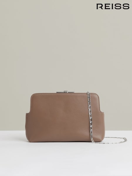 Reiss Neutral Bethany Leather Frame Clutch Bag (W51524) | €225