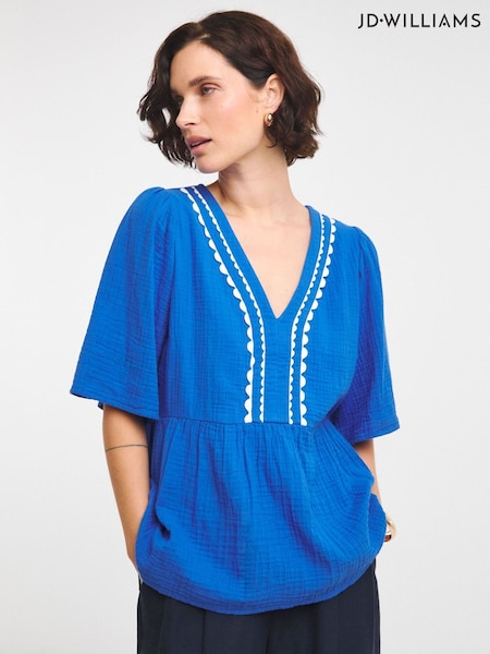JD Williams Embroidered Smock 100% Cotton Top (W51596) | 268 LEI