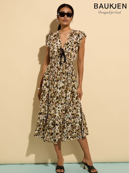 Baukjen Philippine Printed Tie Detail Brown Dress (W51609) | 1,259 LEI