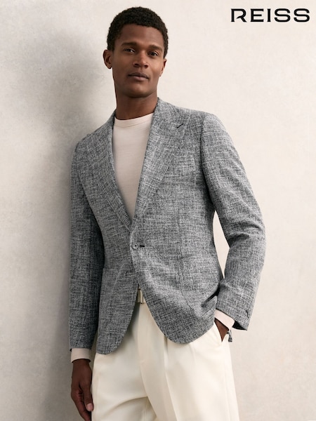 Reiss Navy Melange Meridean Single-Breasted Textured Mélange Blazer Slim-Fit (W51625) | €425
