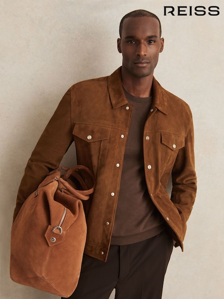 Marrón tabaco - Reiss Edington Suede Press Stud Trucker Jacket (W51629) | 595 €