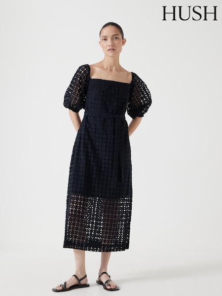 Musta - Hush Broderie anglaise Off Shoulder Midi - 100% puuvillaa Mekko (W51672) | €189