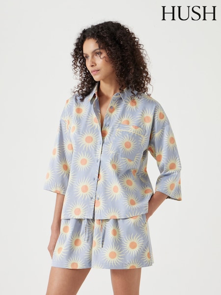 Hush Blue Sateen Short 100% Cotton Pyjamas Set (W51677) | R$ 640