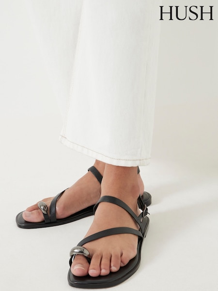 Hush Black Metal Detail Flat Sandals (W51686) | ₪453
