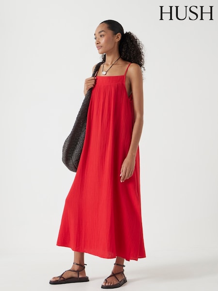 Hush Red Carmen Cotton Gauze Midi 100% Cotton Dress (W51721) | ₪402
