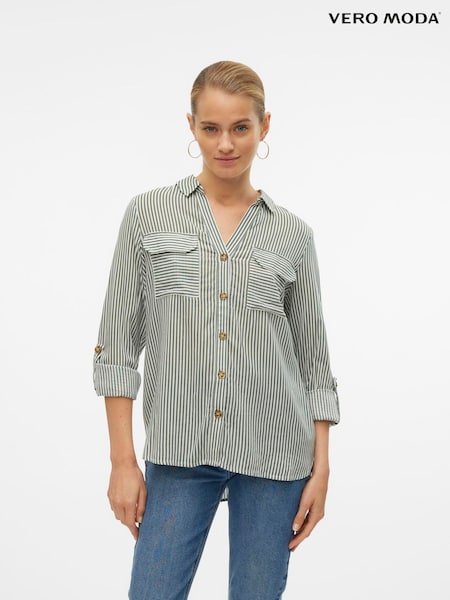 VERO MODA Grey Tortoise Button Stripe Shirt (W51723) | ₪131