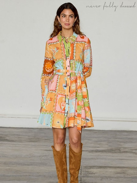 Never Fully Dressed Orange Soller Mini Lauren Shirt Dress (W51750) | 638 QAR