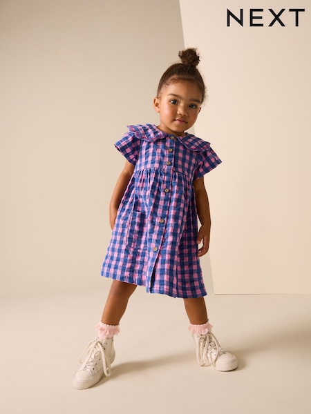 Purple/Blue Gingham Collar Dress (3mths-8yrs) (W51825) | AED71 - AED86