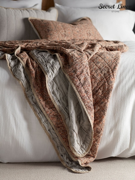 Secret Linen Store Brown Ellie 100% Cotton Quilted Throw (W51936) | € 234
