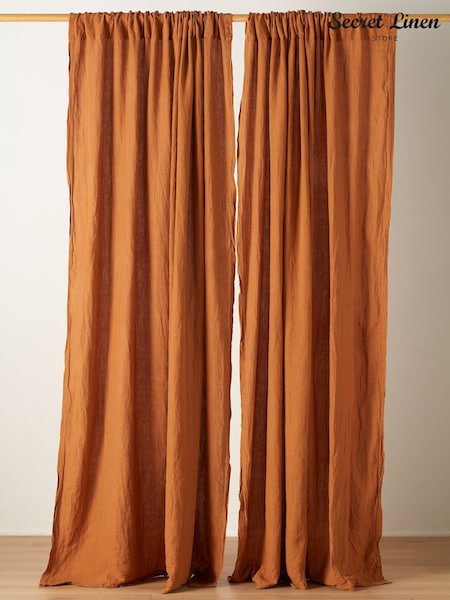 Secret Linen Store 100% Linen Loop Top Slot Header Single Curtain (W51937) | R$ 880