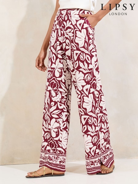 Lipsy Burgundy Red Printed Wide Leg Trousers (W52002) | €49.50
