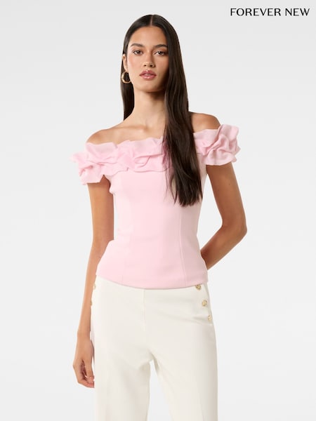 Forever New Pink Stephanie Ruffle Crepe Bustier Top (W52014) | €73
