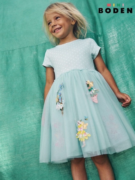 Boden Blue Ami Appliqué Tulle 100% Cotton Dress (W52027) | €60 - €69