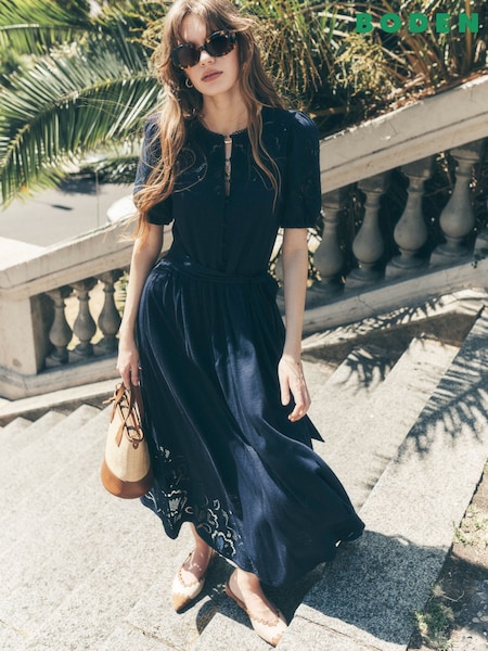 Boden Blue Cutwork Detail Midi Dress (W52029) | €199