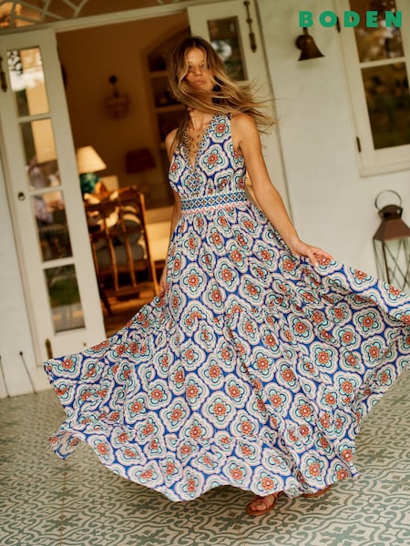 Boden Green Serena Cotton Tie Maxi Dress (W52043) | €173