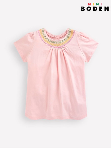 Boden Pink 100% Cotton Jersey Smocked T-Shirt (W52098) | €26 - €29