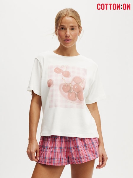 Cream - Cotton On Lounge Graphic 100% Cotton T-Shirt (W52146) | 28 €