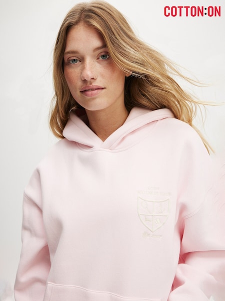 Cotton On Pink Plush Premium Graphic Hoodie (W52151) | ₪176