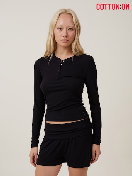 Cotton On Black Sleep Recovery Henley Long Sleeve Pyjamas (W52153) | AED134