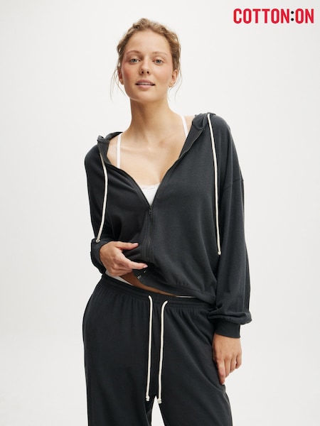 Schwarz - Cotton On Light Weight Super Soft Hooded Zip Through Sweatshirt (W52156) | 46 €
