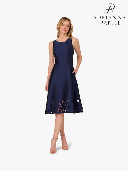 Adrianna Papell Blue Taffeta Cutwork Dress (W52170) | ₪1,252