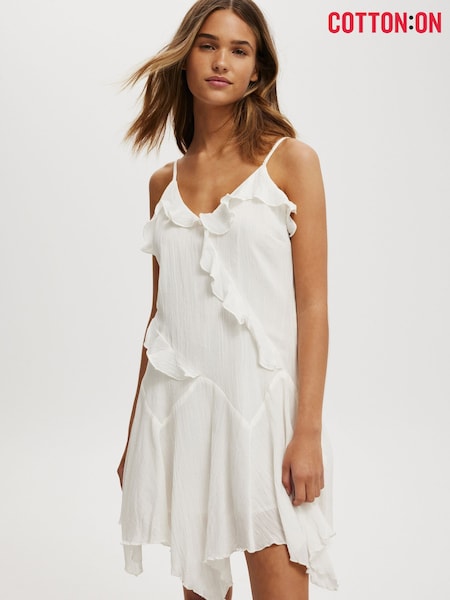 Cotton On Natural Holly Ruffle Mini Dress (W52185) | ₪176