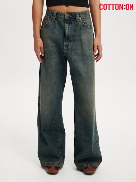 Cotton On Blue Dark Low Rise Super Baggy 100% Cotton Jeans (W52198) | €61