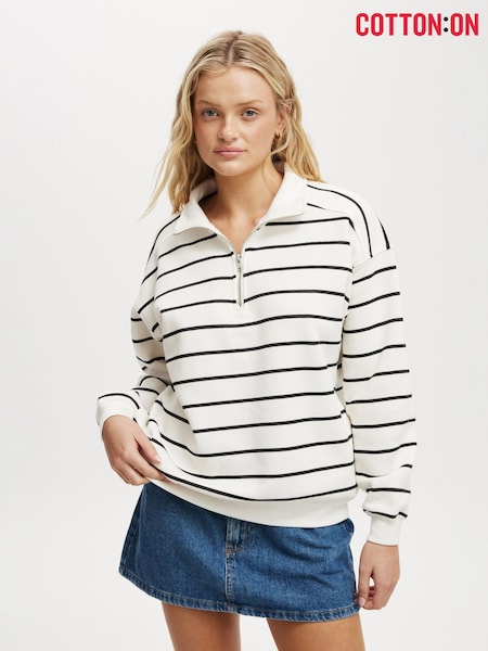 שמנת - Cotton On Oversized Classic Fleece Half Zip Sweatshirt (W52201) | ‏176‏₪