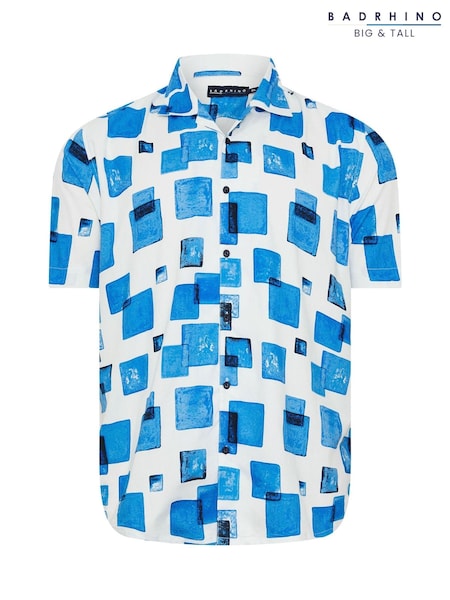 Alb - BadRhino Big & Tall Peached Short Sleeve Revere Collar 100% Cotton Shirt (W52252) | 246 LEI