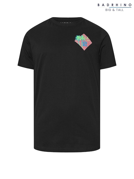 BadRhino Big & Tall Black Ibiza Print 100% Cotton T-Shirt (W52256) | R$ 195